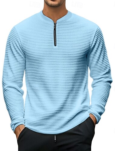  Herre Vaffel poloskjorter Sport & Utendørs Avslappet Krageløs Langermet Mote Bekvem عادي Ta igjen glidelåsen Vår & Vinter Blå Dyp Grønn Lilla Hvit Rød Navyblå Vaffel poloskjorter