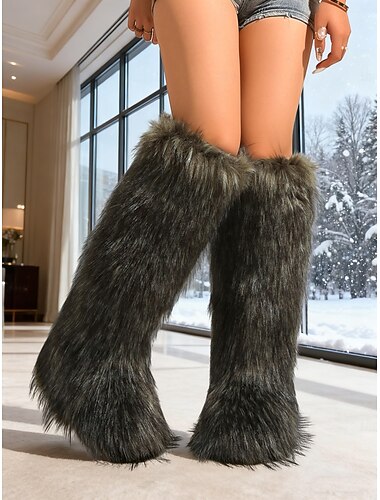  stivali da neve alti fino al ginocchio in pelliccia sintetica rosa da donna: calzature invernali alla moda, stivali casual alla moda per il freddo e le avventure all'aria aperta