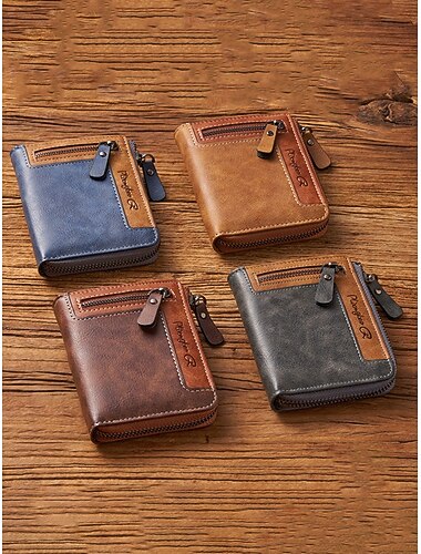  Kunstleren herenportemonnee - grote capaciteit, meerdere kleuren, ritsontwerp, stijlvol en praktisch voor dagelijks gebruik