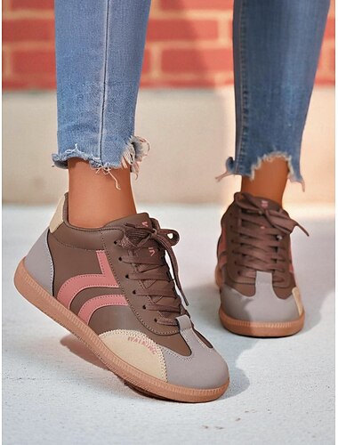  Teniși retro casual maro pentru femei – pantofi ușori și comozi, cu șireturi, pentru călătorii, cumpărături, școală și purtare zilnică