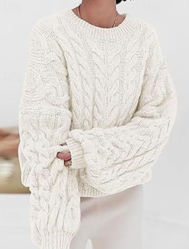  Жен. Вязаная ткань Пуловер Элегантный стиль Винтаж Мода Сплошной цвет Цветочный принт Вырез под горло Трикотаж С принтом Длинный рукав Обычные топы Вязать на открытом воздухе Дом Повседневные