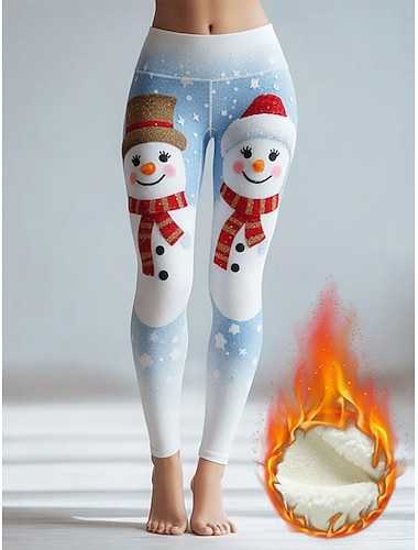  Femmes Pantalon en polaire Leggings Vacances Basique Occasionnel Longueur complète Taille hautePantsNoël Motif de flocon de neige Chaleur Thermique Confortable Épaissir Élastique Extérieur Vacances