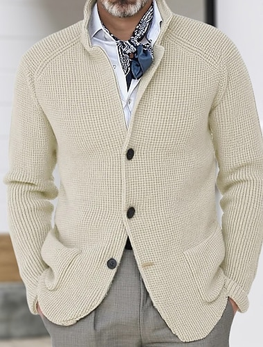  Per uomo Felpa Cardigan A Coste Maglia Top Regolari Lavorato a maglia Bottonato Semplice Colletto Mao Vacanza Moda Casuale Abbigliamento quotidiano Abbigliamento Primavera & Autunno Blu Nero S M L