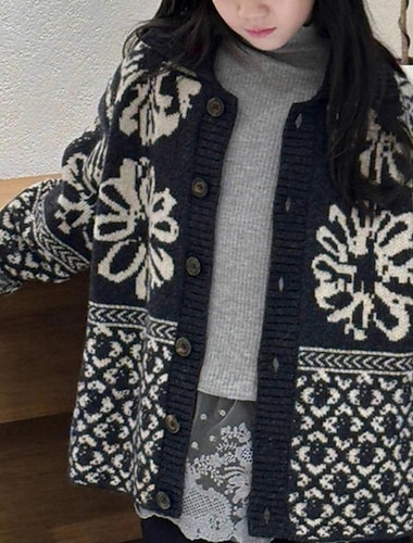  Gyerekek Lány Kardigán Virágos Szabadtéri Hosszú ujj Begombol Divat 4-12 év Ősz Fekete