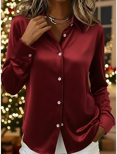  Jul Dame Skjorte Grafisk Elegant Årgang Stilfull Langermet Skjortekrage Vanlige topper Daglig Ferie Blå Vin Grønn Høst Vinter