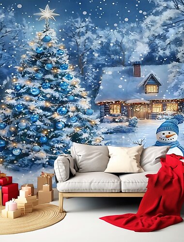  Vánoční sněhová scéna nástěnná tapiserie, zimní prázdninové fotografické pozadí pro domácí dekoraci