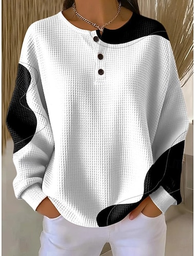  Mulheres Moletom Abstrato Casual Manga Longa Decote Redondo Tops regulares Casual Dia a Dia Azul Branco Amarelo Rosa Vermelho Primavera Outono