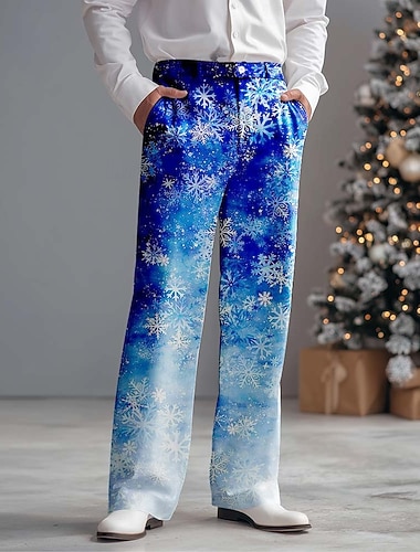  Karácsony Férfi Hópehely Színátmenet színe Nadrág Kosztüm Öltöny nadrág Közepes csípő Alkalmi divat Szabadtéri Szabadság Laza szabású, lapos elejű ruhanadrág oldalsó zsebekkel Ősz Tél 3D nyomtatás