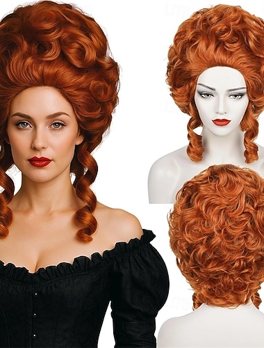 Perruque victorienne brune auburn pour costume Rococo cosplay perruques coloniales du 18e siècle cheveux baroques vintage cheveux touffus pour femmes pour carnaval et fête