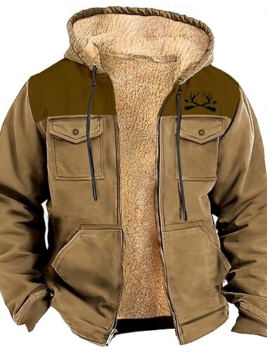  Miesten naamiointi Armeijatyyli Fleece Huppari Takki College Muoti Tyylikäs Päivittäin Vintage retro Hupullinen ulko- Lahja Metsästys Sininen Musta Ruskea Apila Vetoketju Tasku Syksy Talvi
