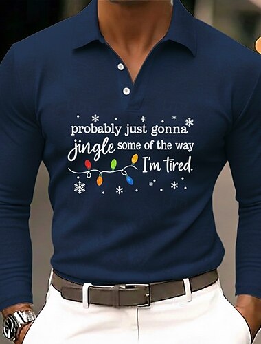  Χριστούγεννα Ανδρικά Φαναράκια Πόλο Μακρυμάνικο Μπλουζάκια πόλο Πέτο Καθημερινό ΕΞΩΤΕΡΙΚΟΥ ΧΩΡΟΥ Δρόμος Καθημερινά Ρούχα Φεστιβάλ στολή 3D εκτύπωση Κουμπιά Άνοιξη Φθινόπωρο Χειμώνας