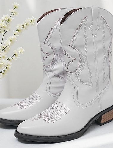  Bottes blanches style western pour homme, en cuir véritable, inspirées du cowboy, idéales pour les événements en plein air et les tenues western.