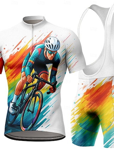  Miesten Pyöräily jersey ja haalarishortsit Pyöräilypaitasarja Lyhythihainen Maastopyöräily Maantiepyöräily Kesä Laivaston sininen Sininen Oranssi Geometrinen Kirjain ja numero Pyörä Aurinkovoide