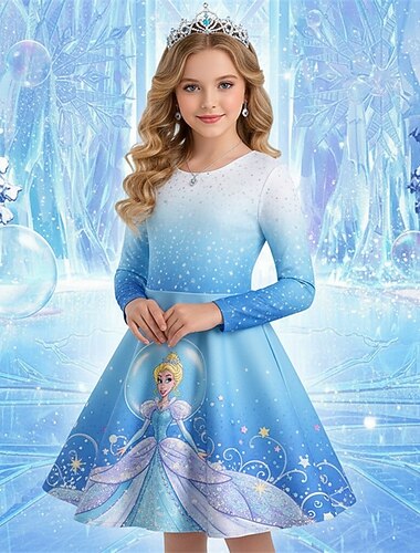  Girls ' 3D Graphic Anime Vestido Manga Larga Impresión 3D Primavera Otoño Rendimiento Vacaciones Fiesta Casual Princesa Hermosa Niños 4-12 años Vestido informal Vestido de una línea Hasta la Rodilla