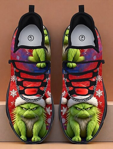  楽しい醜いクリスマスシューズ、メンズ3Dプリントの漫画キャラクターデザイン、お祭りの雪の結晶デザインのグラフィックスニーカー