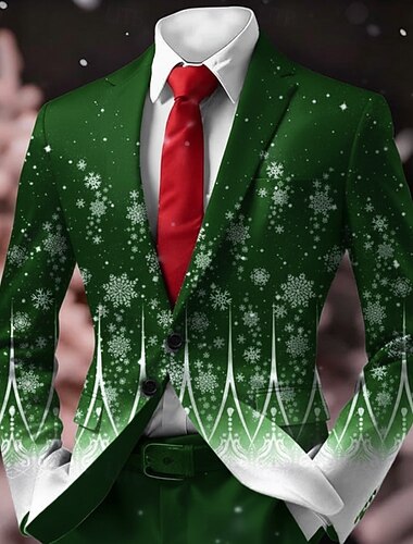  عيد الميلاد المجيد رجالي ندفة ثلجية جاكيت بليزر معطف مريح متنفس فني كاجوال ملابس الحفلات والسهرات مناسب للبس اليومي مهرجان طباعة ثلاثية الأبعاد Buttons خريف & شتاء حز كم طويل أزرق أحمر أخضر