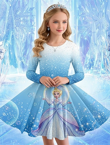  ragazze' 3D Grafico Anime Abito Manica Lunga Stampa 3D Primavera Autunno Performance Vacanza Feste Casual Principessa Bello Bambini 4-12 Anni Vestito Casual Abito a trapezio Lunghezza al ginocchio