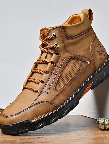  Pánské hnědé turistické boty – odolné tenisky z umělé kůže s trakční podrážkou pro outdoorové dobrodružství a zimní nošení