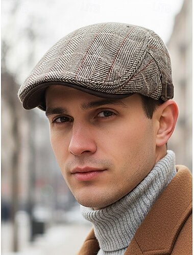  Casquette plate vintage pour homme en polyester, motif à carreaux, disponible en plusieurs couleurs, chapeau décontracté et élégant pour l'automne et l'hiver