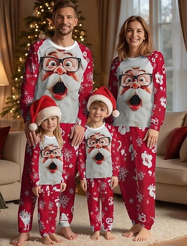  père Noël Pyjamas de Noël en famille Vêtements de Nuit Homme Femmes Garçons Fille Tenues assorties à la famille Doux Noël Motif Adultes Enfant Noël Nouvel An la veille de Noël Noël Vacances Vêtements