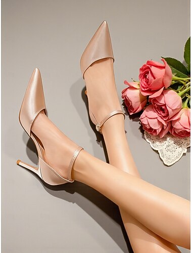  scarpe da donna con tacco a spillo, cinturino alla caviglia in raso e punta affilata - eleganti scarpe eleganti con tacco a spillo per la vigilia di Capodanno e i cocktail party &celebrazioni delle