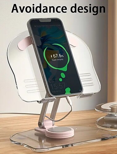  Sammenleggbart gjennomsiktig telefonstativ med 360 graders rotasjon med et søtt og minimalistisk design som passer perfekt til hverdagsbruk.