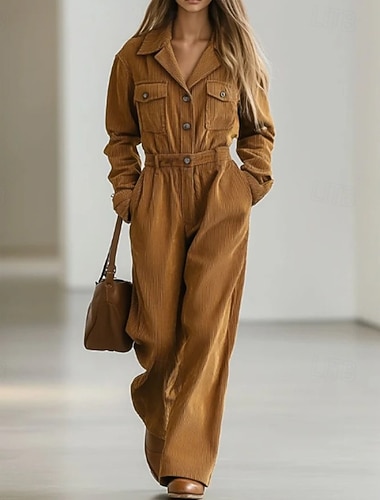  Γυναικεία Σαλόνια Ολόσωμες Φόρμες Μοντέρνα Αθλητισμός Καθημερινό Μονόχρωμες Τσέπη Κουμπιά Διακοπές Σπίτι Ημερομηνία Μακρυμάνικο Λαιμόκοψη V Χακί Άνοιξη Φθινόπωρο Χειμώνας Κανονικό