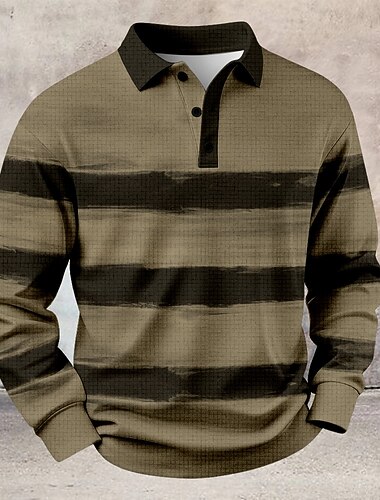  Herre Stribet Vaffel poloskjorter Rugby Polo Langærmet Polo skjorter Skjorter med krave Afslappet atletiktøj Dagligdagstøj Knapper Forår Efterår Vinter Blå Hvid Lys Lilla