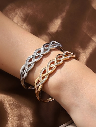  Bracelet Classique Zircon Tissage Mode Personnalisé Artistique Tendance Bracelet Bijoux Argent Doré pour Mariage Soirée Fiançailles Bal de promo