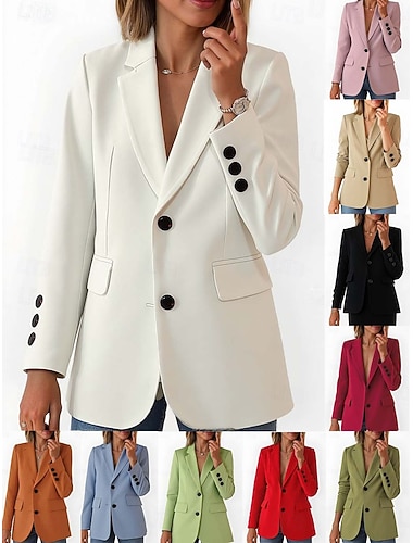  Női Blézer Kényelmes Légáteresztő Zseb Alkalmi Sima Iroda Utca Hétköznapi Hétköznapi viselet Egysoros Szokványos Térfogatcsökkenés Normál Hosszú ujj Felsőruházat Medence Fekete Fehér Nyár Tavasz