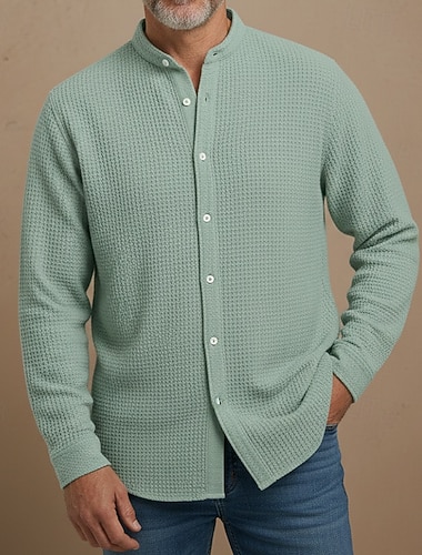  Homme Chemise Chemise gaufrée Chemise Décontractée Chemise à col officier Chemise Boutonnée Noir Rose Claire Vin bleu marine Bleu Ciel manche longue Couleur Unie Col mandarin Occasionnel Quotidien