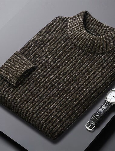  בגדי ריקוד גברים סוודר סוודר סוודר סרוג מצולע לִסְרוֹג חולצות רגילות סרוג אחיד גולף אופנתי בסיסי חופשה לבוש יומיומי ביגוד סתיו חורף שחור קפה M L XL