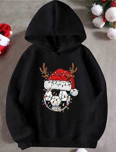 クリスマス 男女兼用 男の子 3D グラフィック サッカー ハット パーカー Pullover 長袖 3Dプリント 春 秋 冬 スポーツ ファッション ストリートファッション 子供 4〜12年 フード付き アウトドア カジュアル 日常 レギュラー