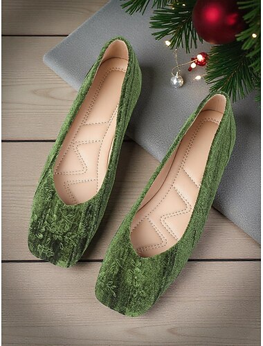  Pantofi balerini roșii din catifea pentru femei – pantofi eleganti cu vârful pătrat, pentru petreceri de Crăciun, reuniuni de sărbători și ocazii formale