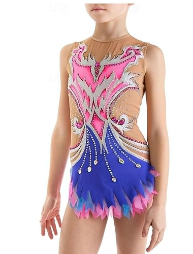  rytminen voimistelupuku naisten tyttöjen luistelupuku voimistelupuku värjäys erittäin elastinen ammatillinen kilpailuluisteluasu kristalli/strassi pitkähihainen luistelu