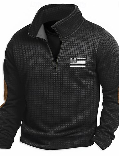  男性用 アメリカの米国旗 ワッフル スウェットシャツ ファッション カジュアル ヴィンテージレトロ スタンド アウトドア 家 贈り物 ブラック ブラウン アーミーグリーン グレー ジッパーを閉める 秋 冬 デザイナー S M L XL XXL XXXL