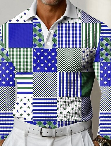  Miesten Väripalikka Geometrinen Vohveli poolopaidat Pitkähihainen Poolopaidat Kauluspaidat Business Casual liiketoiminta Käytä töihin Arki-asut Napit Kevät Syksy Talvi Rubiini Sininen