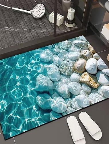  3D-Optische Illusion Fußmatte Visuelle Falle Fußmatte Rutschfest Wasserabsorbierend für Badezimmer Dusche Eingangsbereich Innen Außen Diatomaceous Earth Schnell trocknend Absorbierend 20 x 31 Zoll