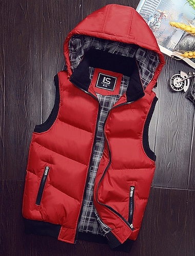  Herren Steppweste Weste Gilet Urlaub Täglich Date Mode Lässig Herbst Winter Tasche Polyester Warm Bequem Einfarbig Reisverschluss Mit Kapuze Normale Passform Schwarz Rote Armeegrün Kaffee Weste