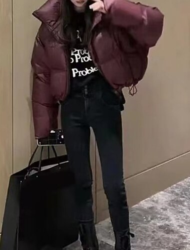  Dámské Zimní kabát Dlouhý kabát Zahřívací Pohodlné Zip Kapsy Na běžné nošení Bez vzoru Dovolená Ležérní Denní nošení Jdeme ven Krátké Stojáček Běžný Dlouhý rukáv Svrchní oděvy Černá Fialová Kávová