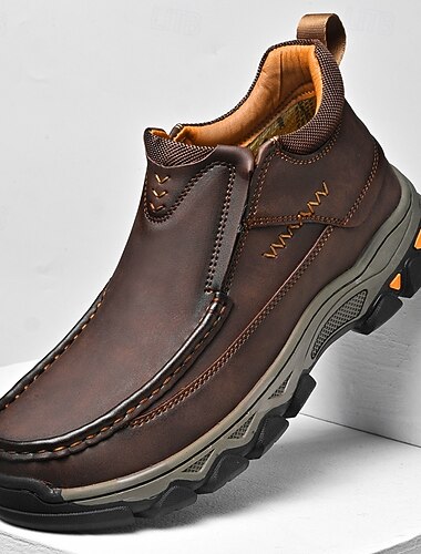  мужские рабочие туфли из искусственной кожи темно-коричневого цвета с амортизацией — прочная и удобная обувь для работы на открытом воздухе и походов