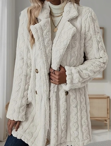  Per donna Cappotto Invernale Giacca Sherpa Caldo Confortevole Bottoni Elegante Moda Casual Semplice Vacanza Streetwear Casuale Abbigliamento quotidiano Monopetto Lungo Collo ripiegato Vestibilit