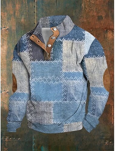  Per uomo Geometrico Felpa grafica Felpe Manica Lunga Felpa Henley Stampa Grafica Ferie Uscire Festival Fibbia Stampato Autunno Inverno