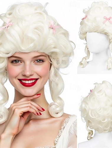  Perruque blonde platine courte bouclée style victorien beehive reine perruque cosplay pour carnaval fête