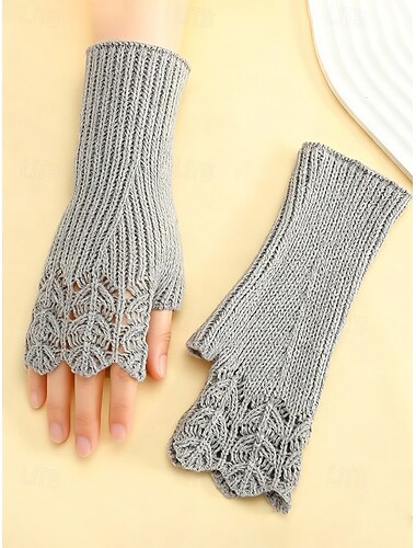  女性用クリスマスニット手袋 - レース模様の柔らかい糸素材、複数の色があり、冬やホリデーギフトに最適です。