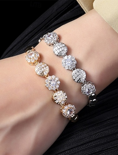  Bracelet Classique Zircon Forme de Fleur Mode Personnalisé Simple Luxe Bracelet Bijoux Argent Doré Rond pour Mariage Soirée Fiançailles Bal de promo