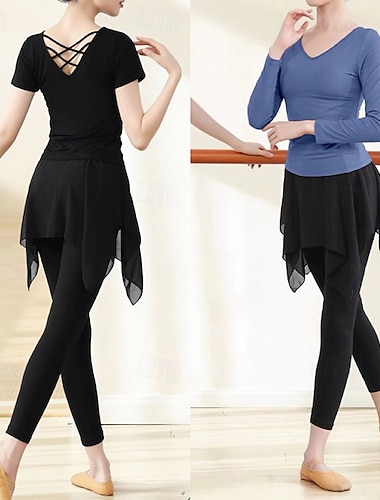  Жен. Костюм для йоги Обтягивающие леггинсы с юбкой Тренировочный комплект из 2 предметов Сплошной цвет Наборы одежды Осень Черный Красный Модал Танцы Пилатес Йога Завышенная Легкость Дышащий