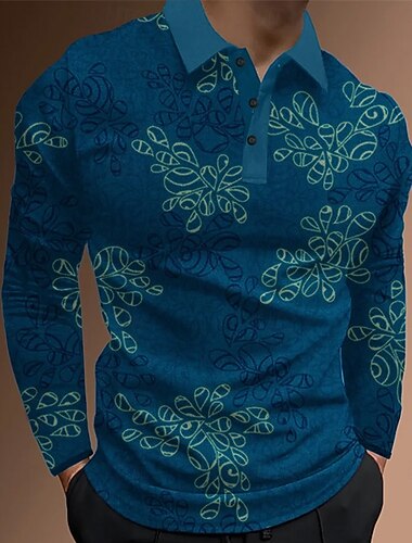  Herre Abstrakt Geometrisk Polo Langermet Poloskjorter Knaphul Fritid utendørs Gate treningsklær Dagligdagstøy 3D-utskrift Knapper Vår Høst Vinter Blå 1 Blå Lilla