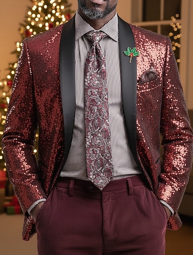  Miesten Blazer-takki Bleiseri Huivikaulus Juhla Kimaltava Vapaa-aika Yhtenäinen Hopea Musta Viini Normaali Yksirivinen yksi nappi