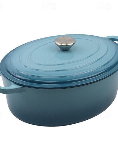  Emaljert gryte med lokk, støpejernsgryte med doble håndtak for brødbaking, matlaging, emaljert kokekar i non-stick-belegg